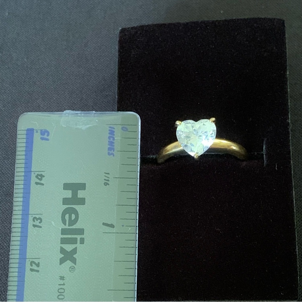 Diamonique 14K Yellow Clad Over Sterling Silver Heart Solitaire Ring - Picture 12 of 14